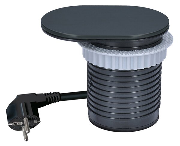 SOLIGHT 1z + USB A+C 20W PD vestavná zásuvka s posuvným víčkem, 2m, matná černá