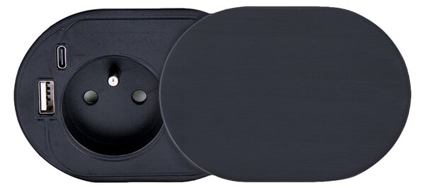 SOLIGHT 1z + USB A+C 20W PD vestavná zásuvka s posuvným víčkem, 2m, matná černá