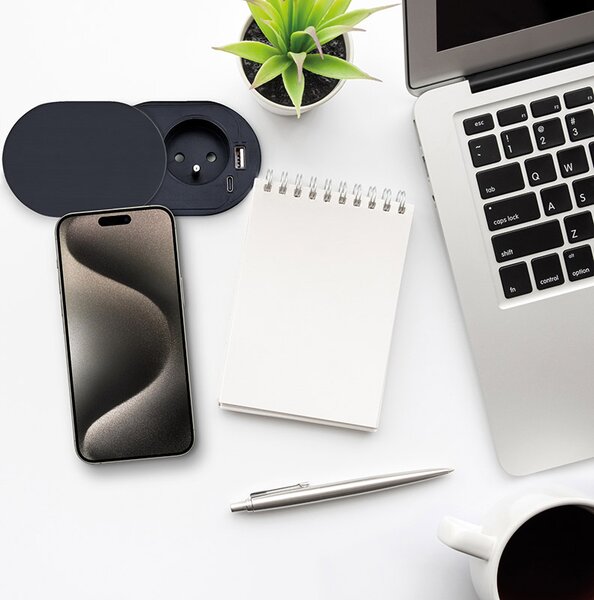 SOLIGHT 1z + USB A+C 20W PD vestavná zásuvka s posuvným víčkem, 2m, matná černá