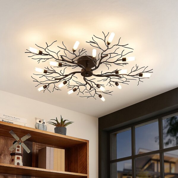 Stropní lampa Lindby, Bigna, stmívatelné, Hnědá / Rezavá, Obývací pokoj, Kov, Moderní