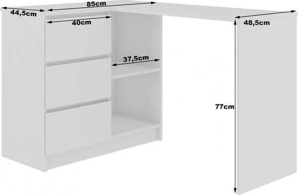 Ak furniture Rohový psací stůl B16 124 cm bílý/černý lesk levý