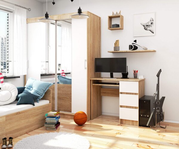 Ak furniture Psací stůl A-6 90 cm dub sonoma/bílý pravý