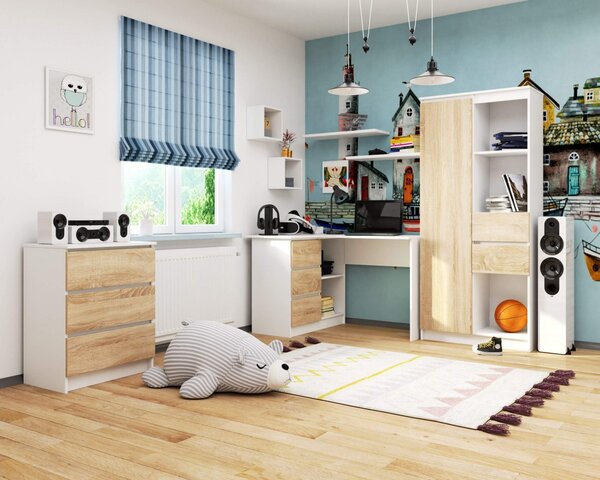Ak furniture Rohový psací stůl B16 124 cm bílý/dub sonoma levý