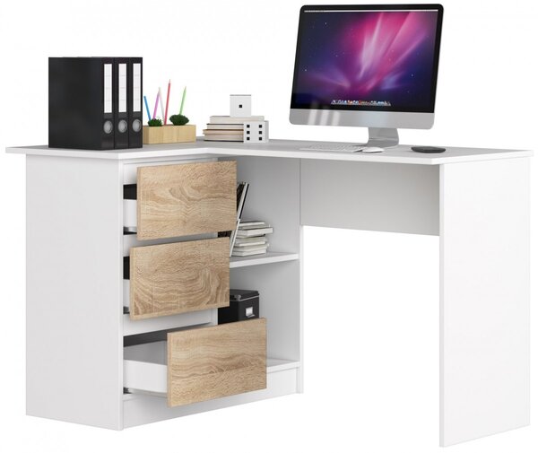 Ak furniture Rohový psací stůl B16 124 cm bílý/dub sonoma levý
