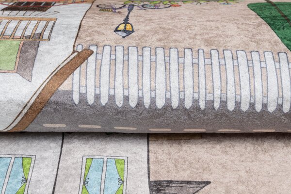 Makro Abra Dětský kusový koberec vhodný k praní BAMBINO 34600 Uličky Město protiskluzový krémový béžový Rozměr: 80x150 cm
