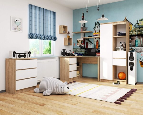 Ak furniture Rohový psací stůl B16 124 cm dub sonoma/bílý levý