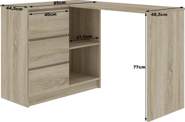 Ak furniture Rohový psací stůl B16 124 cm dub sonoma/bílý levý