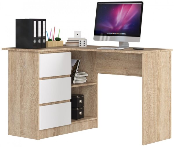 Ak furniture Rohový psací stůl B16 124 cm dub sonoma/bílý levý