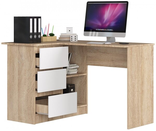 Ak furniture Rohový psací stůl B16 124 cm dub sonoma/bílý levý