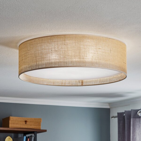 Stropní Lampa TK Lighting, Juta, stmívatelné, Béžová, Obývací pokoj, Tkanina / Textil