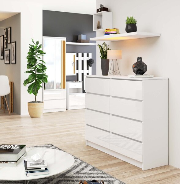 Ak furniture Komoda Kuba 120 cm 8 šuplíků bílá lesk