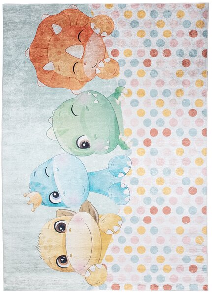 Makro Abra Dětský kusový koberec vhodný k praní BAMBINO 2732 Dinosaurus Hroch Puntíky pogumovaný krémový vícebarevný Rozměr: 80x150 cm