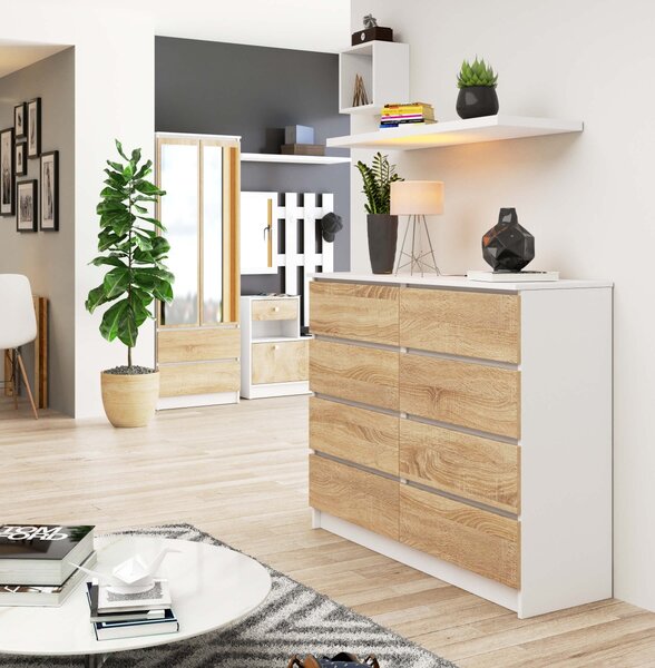 Ak furniture Komoda Kuba 120 cm 8 šuplíků bílá/sonoma