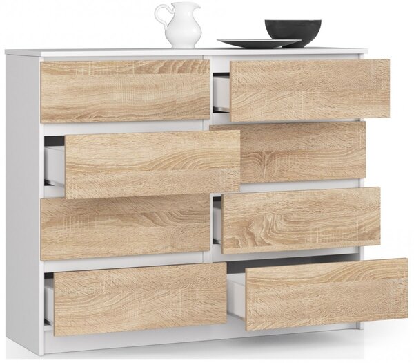Ak furniture Komoda Kuba 120 cm 8 šuplíků bílá/sonoma