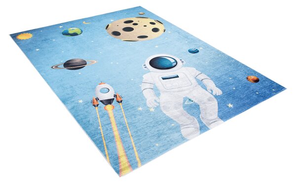 Makro Abra Dětský kusový koberec vhodný k praní BAMBINO 2697 Kosmonaut Vesmír Raketa protiskluzový modrý Rozměr: 80x150 cm