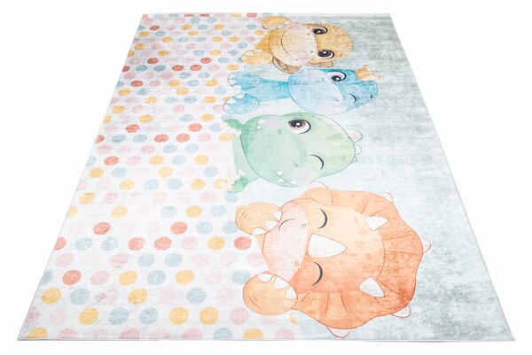 Makro Abra Dětský kusový koberec vhodný k praní BAMBINO 2732 Dinosaurus Hroch Puntíky pogumovaný krémový vícebarevný Rozměr: 80x150 cm