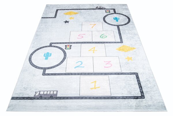 Makro Abra Dětský kusový koberec vhodný k praní BAMBINO 2168 Cesta Skakací panák protiskluzový krémový modrý Rozměr: 80x150 cm