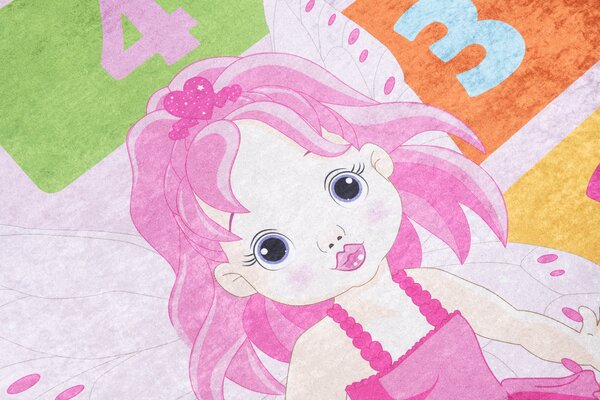 Makro Abra Dětský kusový koberec vhodný k praní BAMBINO 2138 Čísla Víla Motýlci protiskluzový růžový Rozměr: 80x150 cm