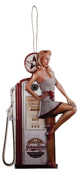Nástěnná kovová cedule Gasoline s pin-up blondýnkou - 45*70 cm - Clayre & Eef