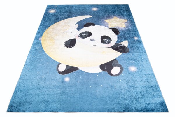 Makro Abra Dětský kusový koberec vhodný k praní BAMBINO 2322 Medvídek Měsíc Vesmír Hvězdy protiskluzový modrý Rozměr: 80x150 cm