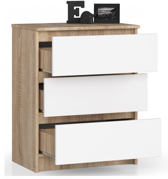 Ak furniture Komoda Kuba 60 cm - 3 šuplíky dub sonoma/bílá
