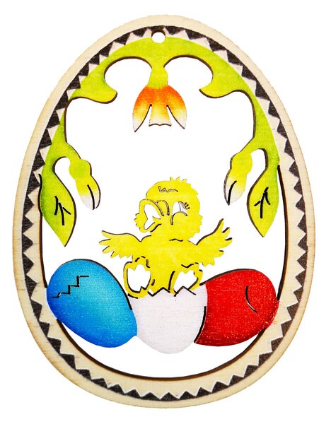 AMADEA Dřevěná dekorace vajíčko kuřátko s vajíčkem, velikost 6 cm, český výrobek