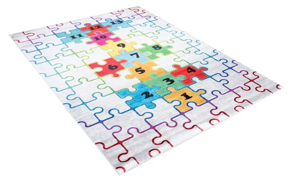 Makro Abra Dětský kusový koberec vhodný k praní BAMBINO 2673 Puzzle Číslice pogumovaný krémový barevný Rozměr: 120x170 cm
