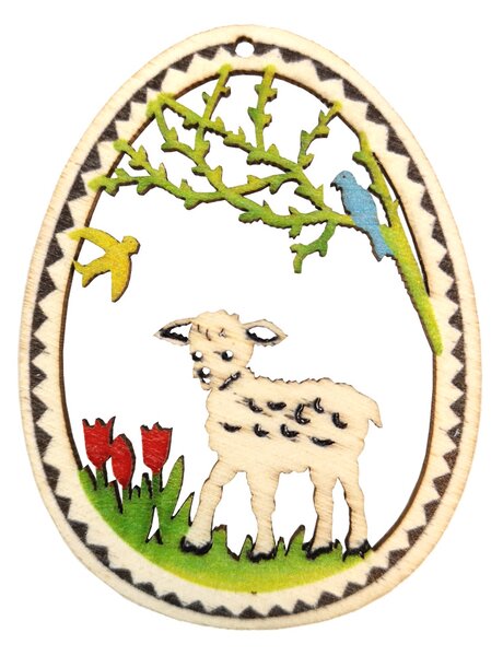 AMADEA Dřevěná dekorace vajíčko beránek, velikost 6 cm, český výrobek