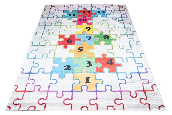 Makro Abra Dětský kusový koberec vhodný k praní BAMBINO 2673 Puzzle Číslice pogumovaný krémový barevný Rozměr: 120x170 cm