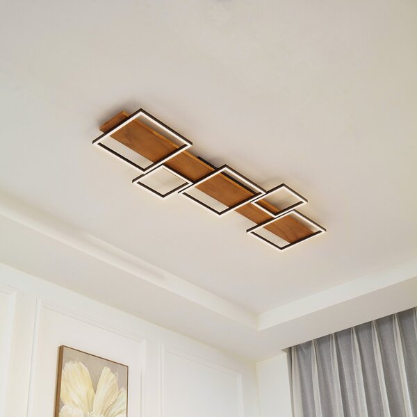 Stropní Lampa Lindby, Galad, stmívatelné, Dřevo, Jídelna, Dřevo, Moderní