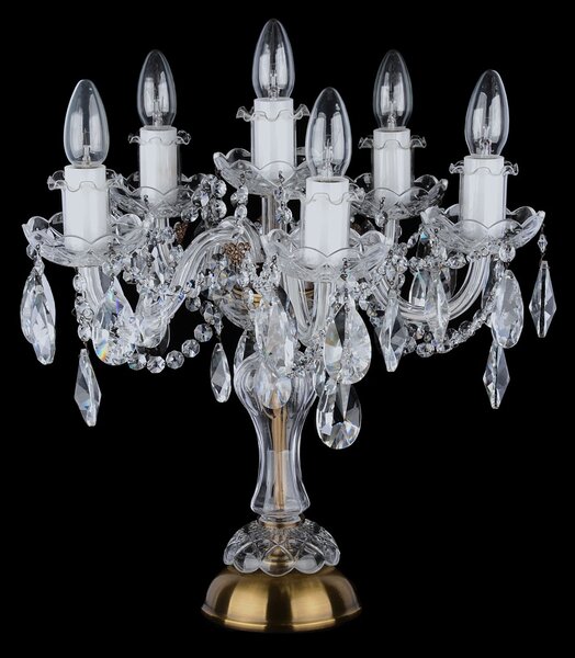 DBK GLASS Větší křišťálová stolní lampa se šesti žárovkami - starožitná mosaz SE-1740-5+1-PT-lamp