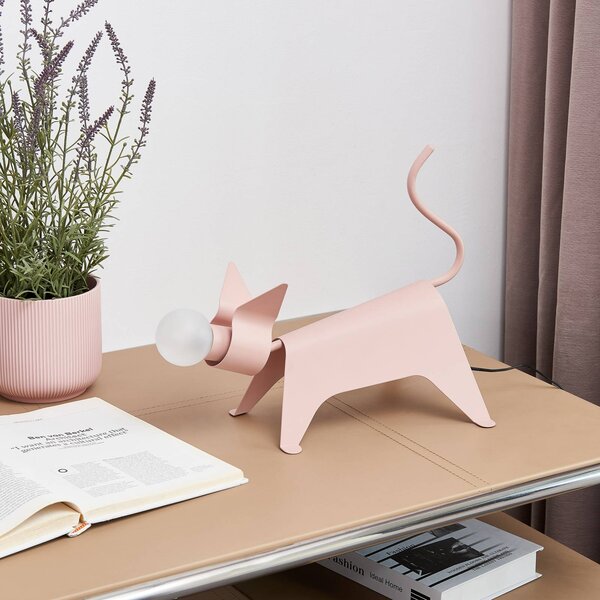 Stolní lampa Lucande Idalina, kočka, růžová, železo, 38 cm