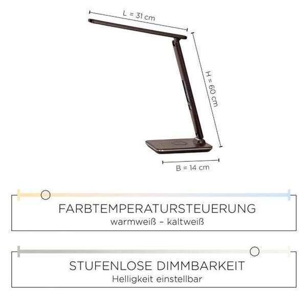Paul Neuhaus Stolní LED lampa ADRIANO s QI nabíječkou, 6W, v. 60 cm, CCT 2700-5000K