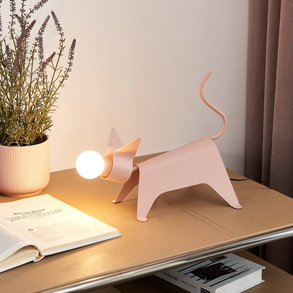 Stolní lampa Lucande Idalina, kočka, růžová, železo, 38 cm