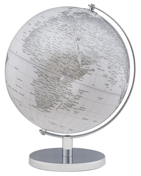 Stolní dekorativní glóbus Mauro Ferretti Earth Big, 25x34 cm, bílá/stříbrná
