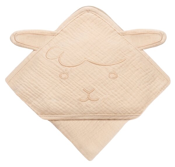 Lionelo - Dětská osuška s kapucí MUSLIN HOODED TOWEL Beige Cappuccino