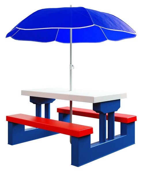 Spielwerk Dětská sedací sestava se slunečníkem JASMIN, 67x78,5x42,5cm, modrá/bílá/červená