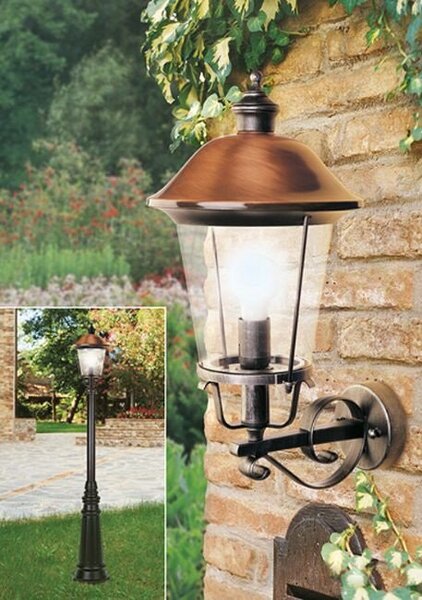 LND 360A00G Nástěnné venkovní svítidlo Augusta E27 100W 230V černá + měď - LANDA Lighting