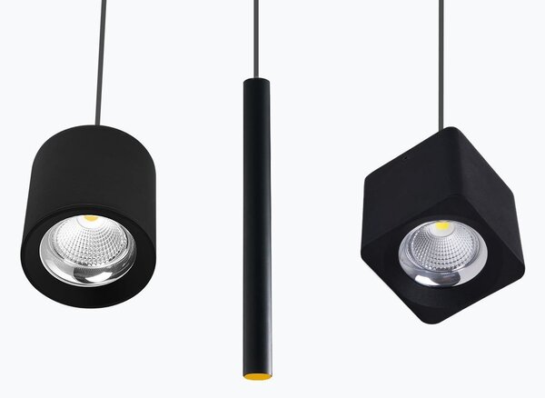 CEN QBNEP-059040 STROPNÍ LED SVÍTIDLO QUBE ZÁVĚSNÉ ČERNÉ 90x90X90mm 5W/230VAC 4000K 450lm 45d IP20 závěs 150cm - CENTURY