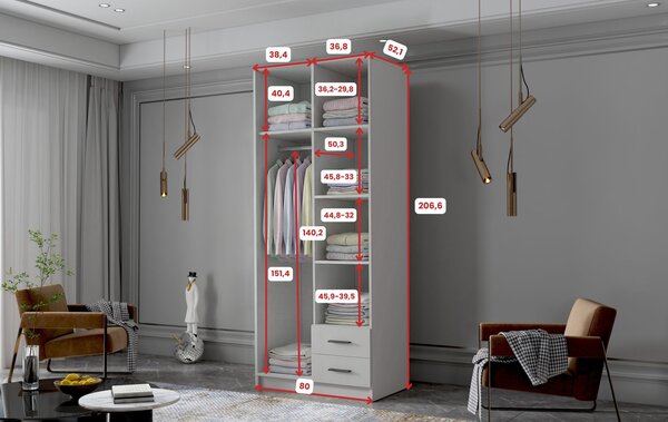 Šatní skříň ADA I 80 cm - béžová/černé úchytky