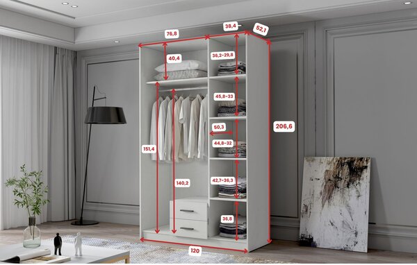 Šatní skříň ADA II 120 cm - ořech/černé úchytky