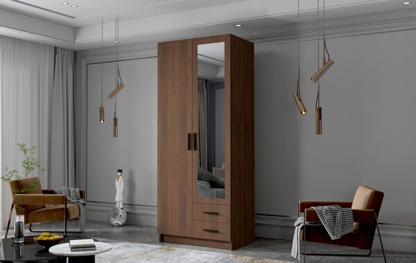 Šatní skříň ADA II 80 cm - ořech/černé úchytky