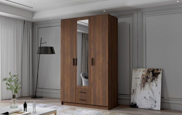 Šatní skříň ADA II 120 cm - ořech/černé úchytky