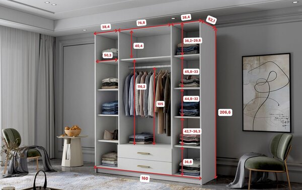 Šatní skříň ADA II 160 cm - ořech/černé úchytky