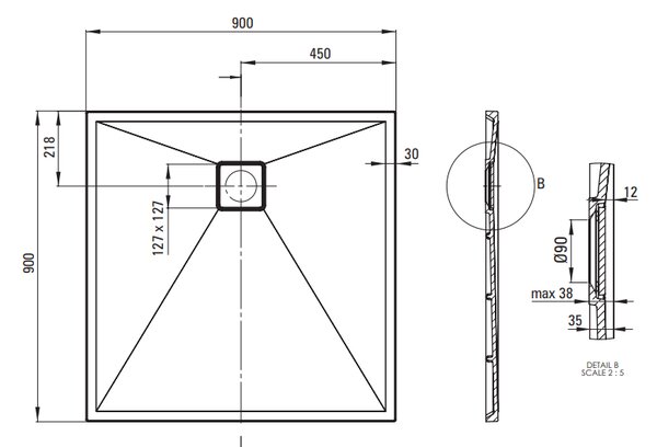 Aplomo Correo čtvercová sprchová vanička, černá Rozměr vaničky: 80x80cm