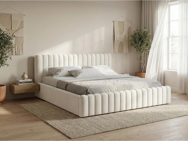 Taupe čalouněná dvoulůžková postel s úložným prostorem s roštem 180x200 cm Lemi – Makamii