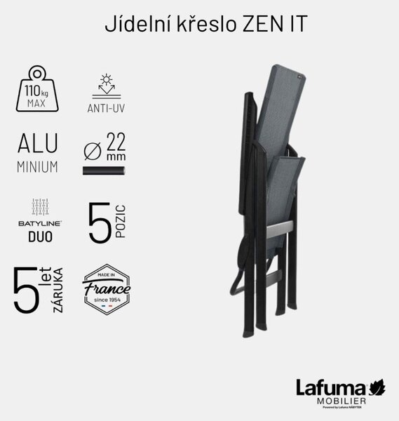 Zvýhodněná zahradní jídelní sada ANYTIME pro 2–4 osoby – stůl HPL Ciment + 4 křesla ZEN IT + koberec MARSANNE