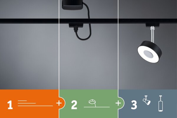 P 96923 VÝPRODEJ VZORKU URail LED-spot Cube 8W černá mat/chrom 2700K kov/umělá hmota stmívatelné - PAULMANN