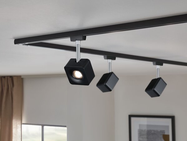 P 96923 VÝPRODEJ VZORKU URail LED-spot Cube 8W černá mat/chrom 2700K kov/umělá hmota stmívatelné - PAULMANN