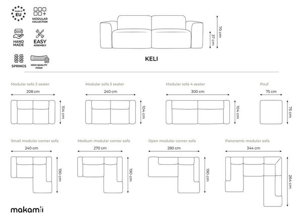 Zelená rohová pohovka (pravý roh/s lenoškou) Keli – Makamii